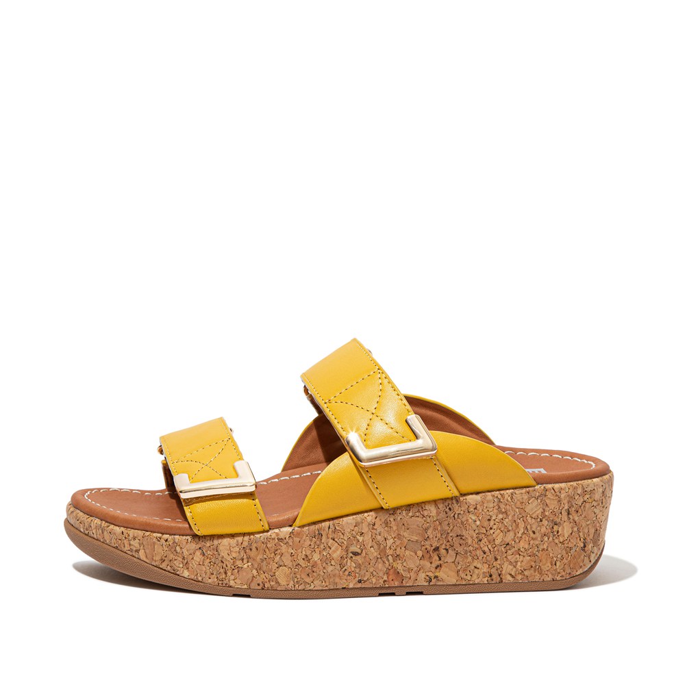 Fitflop Womens Slides - Remi Adjustable Leather - Yellow - 612-YWUXEQ